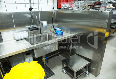 Professional kitchen, view counter in steel