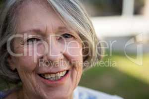 portrait of cheerful senior woman standing in park