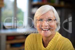 Laughing senior woman in the kitchen