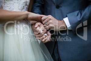 Wedding couple holding hands