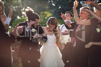 Happy couple walking hand in hand