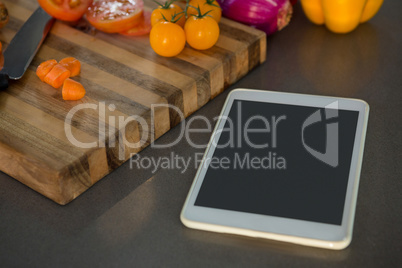 Digital tablet by vegetables