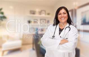 Female Hispanic Doctor or Nurse Standing in Her Office