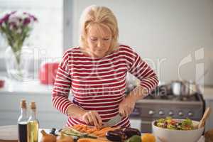 Senior woman chopping vegetables