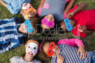 Directly above shot of children wearing masks
