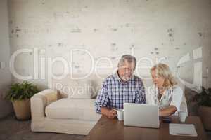 Senior couple using laptop