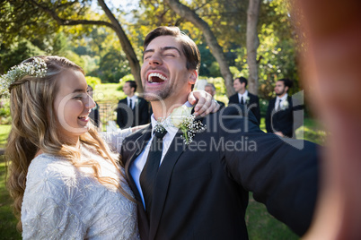 Happy couple having fun in park