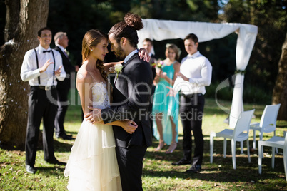 Affectionate couple embracing each other in park