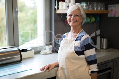 Senior woman standing near the kitchen counter