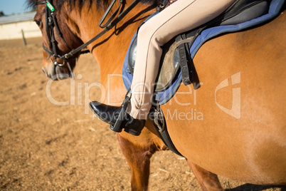 Close-up of girl sitting on the horse back