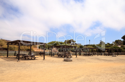Picnic table and BBQ grill at San Clemente State Beach