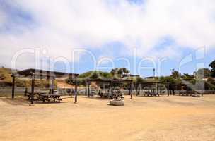 Picnic table and BBQ grill at San Clemente State Beach