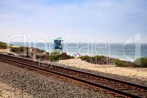 Train tracks run through San Clemente State Beach