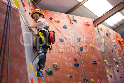 Portrait of determined boy practicing rock climbing