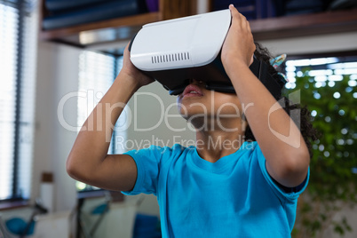 Girl using virtual reality headset