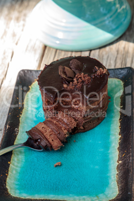 Creamy chocolate mousse layered cake