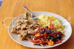 Spicy Chicken Diablo with cilantro, olives, peppers, garlic and