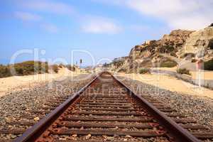 Train tracks run through San Clemente State Beach