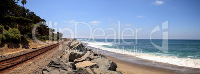 Train tracks run through San Clemente State Beach