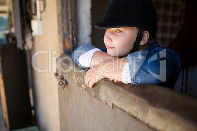Girl leaning on wall in the stable Girl leaning on wall in the stable
