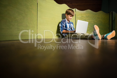 Boy using laptop at home