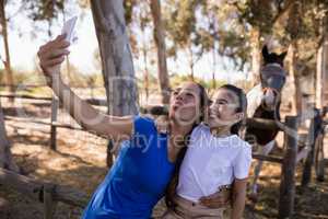 Playful siblings taking selfie