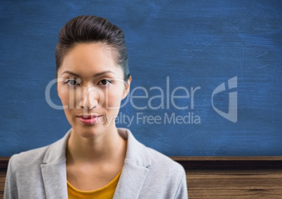 Woman standing with blackboard