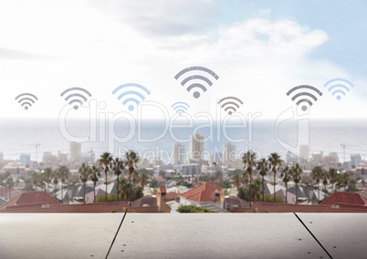 Wifi icons over city
