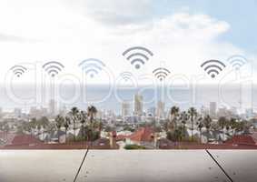 Wifi icons over city