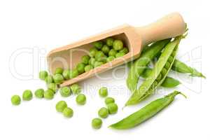 Green peas pods isolated on white