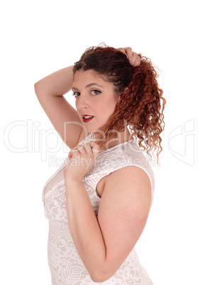Woman standing in profile in a portrait