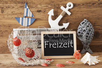 Chalkboard With Summer Decoration, Freizeit Means Leisure Time