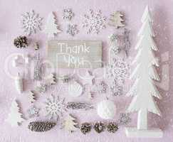 Christmas Decoration, Flat Lay, Text Thank You, Snowflakes
