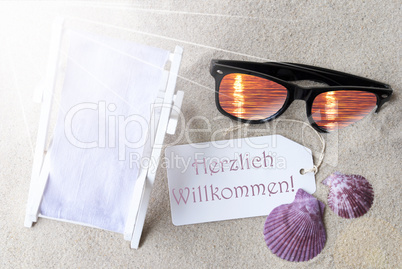Sunny Flat Lay Summer Label Herzlich Willkommen Means Welcome