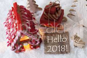 Gingerbread House, Sled, Snow, Text Hello 2018