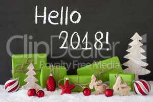 Christmas Decoration, Cement, Snow, Text Hello 2018