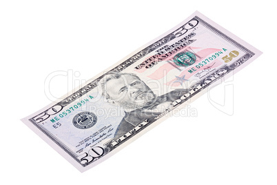 Stacked end isolated of the fifty dollars bill. Photo made at an