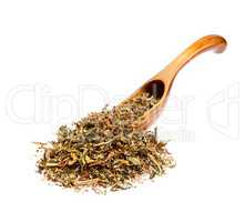 Dry Alfalfa Medicago sativa on the wooden spoon.