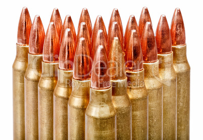 Bullets close-up on white background.