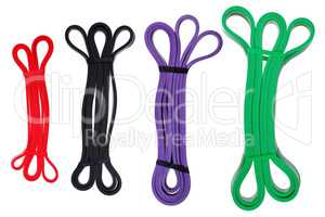 Set of twisted rubber bands for fitness physical therapy.