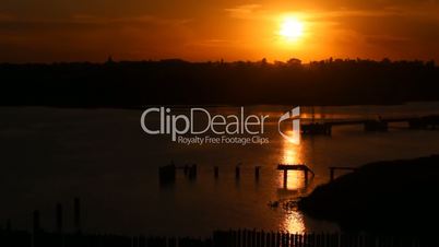 Spectacular sunset in a harbour