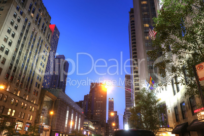 POV of Chicago City Center in the sunset.  Main street of Chicag