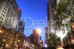 POV of Chicago City Center in the sunset.  Main street of Chicag