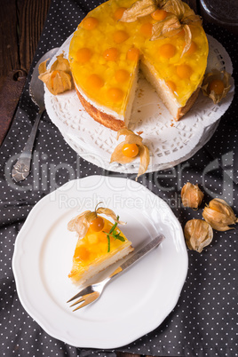 delicious cakes with Physalis, fresh apples and cream