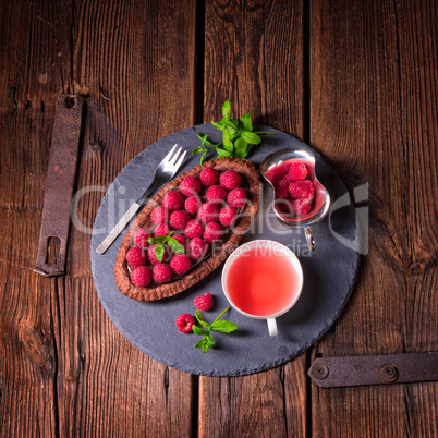 Delicious raspberry chocolate tart with ricotta cheese