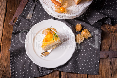 delicious cakes with Physalis, fresh apples and cream