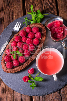 Delicious raspberry chocolate tart with ricotta cheese