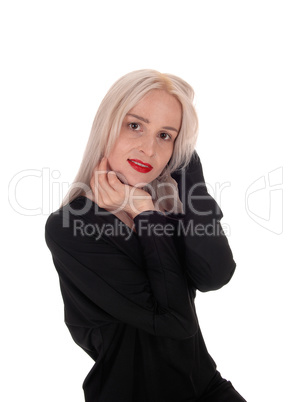 Closeup of beautiful woman in black dress