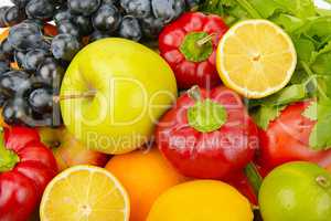 beautiful background of set of vegetables and fruits