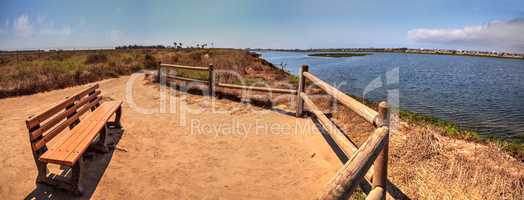 Bench overlooking the peaceful and tranquil marsh of Bolsa Chica